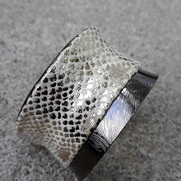 Cuff Bracelet/ Metallic Exotic Print Faux Suede Detail/Statement Bracelet/ Boho - Picture 10 of 15